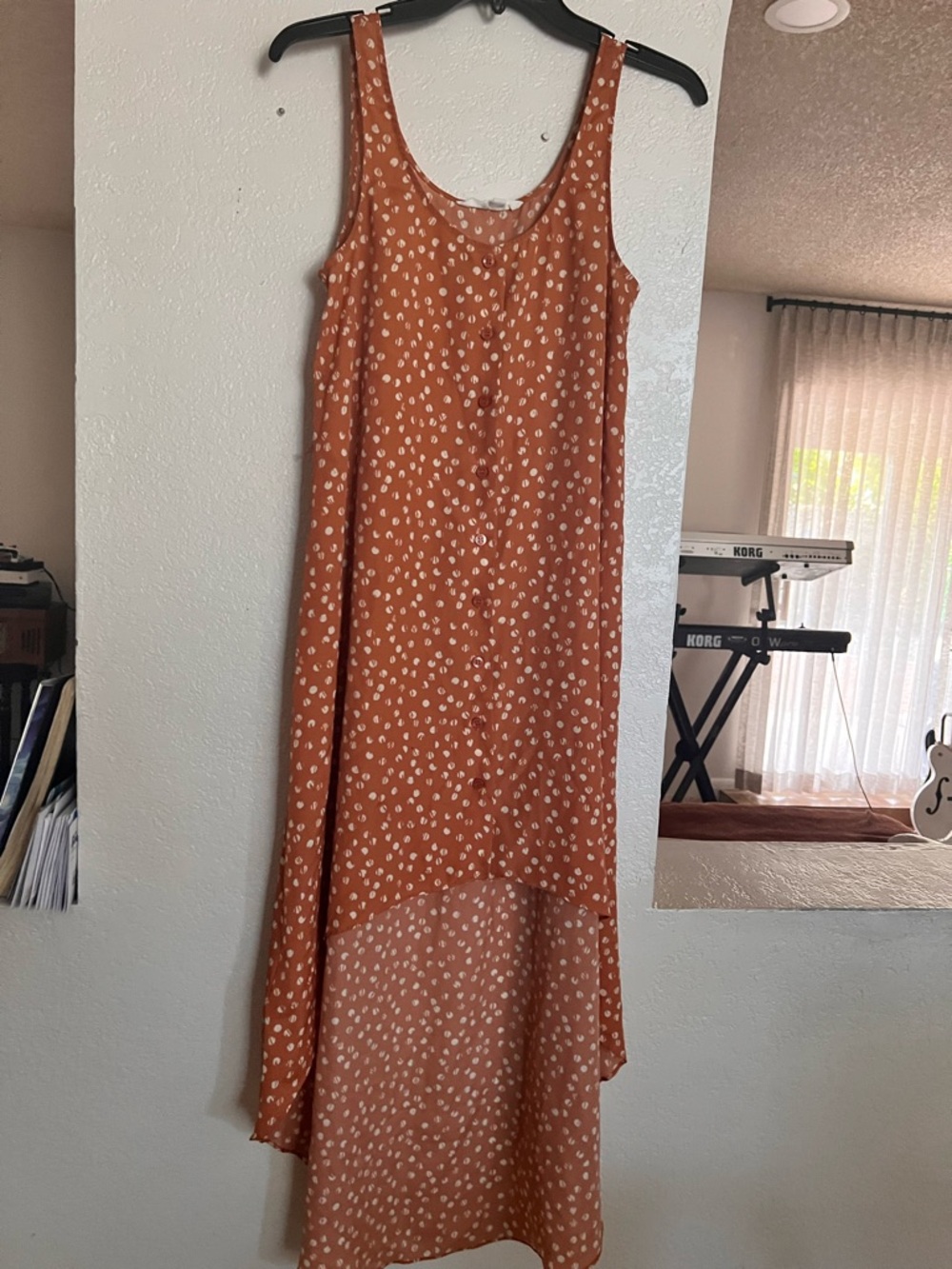 BCBGeneration Rust Orange Ditsy Print High-Low Tank Dress